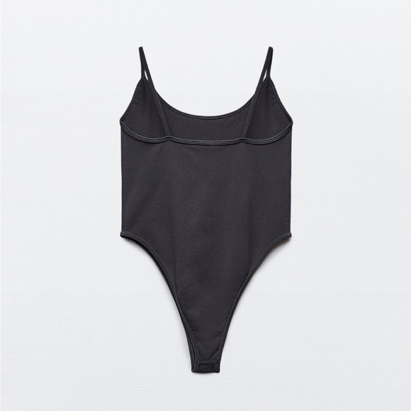 Zara charcoal grey stretch spaghetti strap bodysuit - Picture 3 of 6